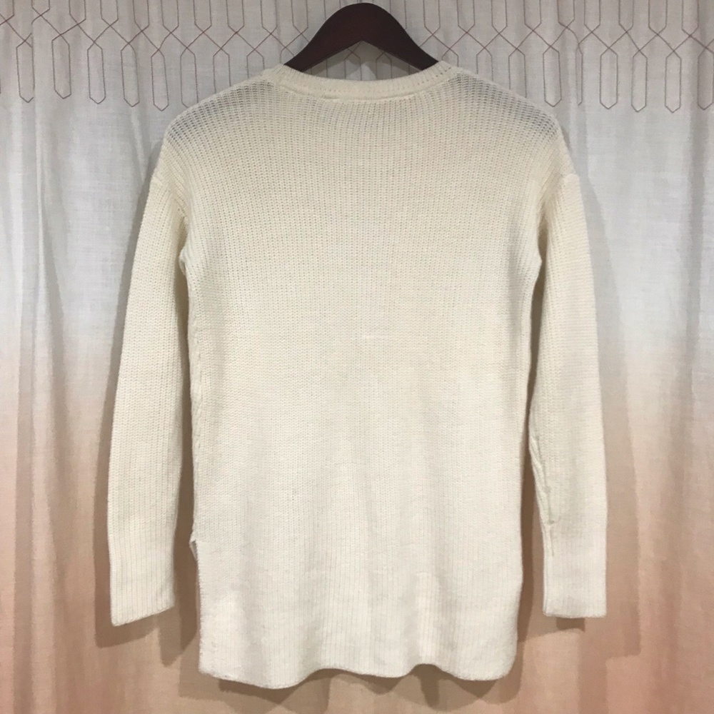 Athleta Merino Wool Crew Neck Womens Pullover Cream Sweater W/ Side Slits Size S - Picture 8 of 12